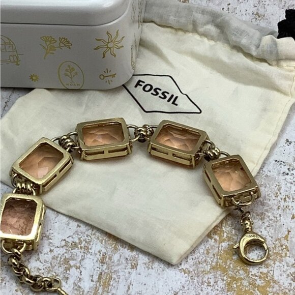 Fossil Gold and Peach Glass Bracelet with Links Design - Picture 6 of 8